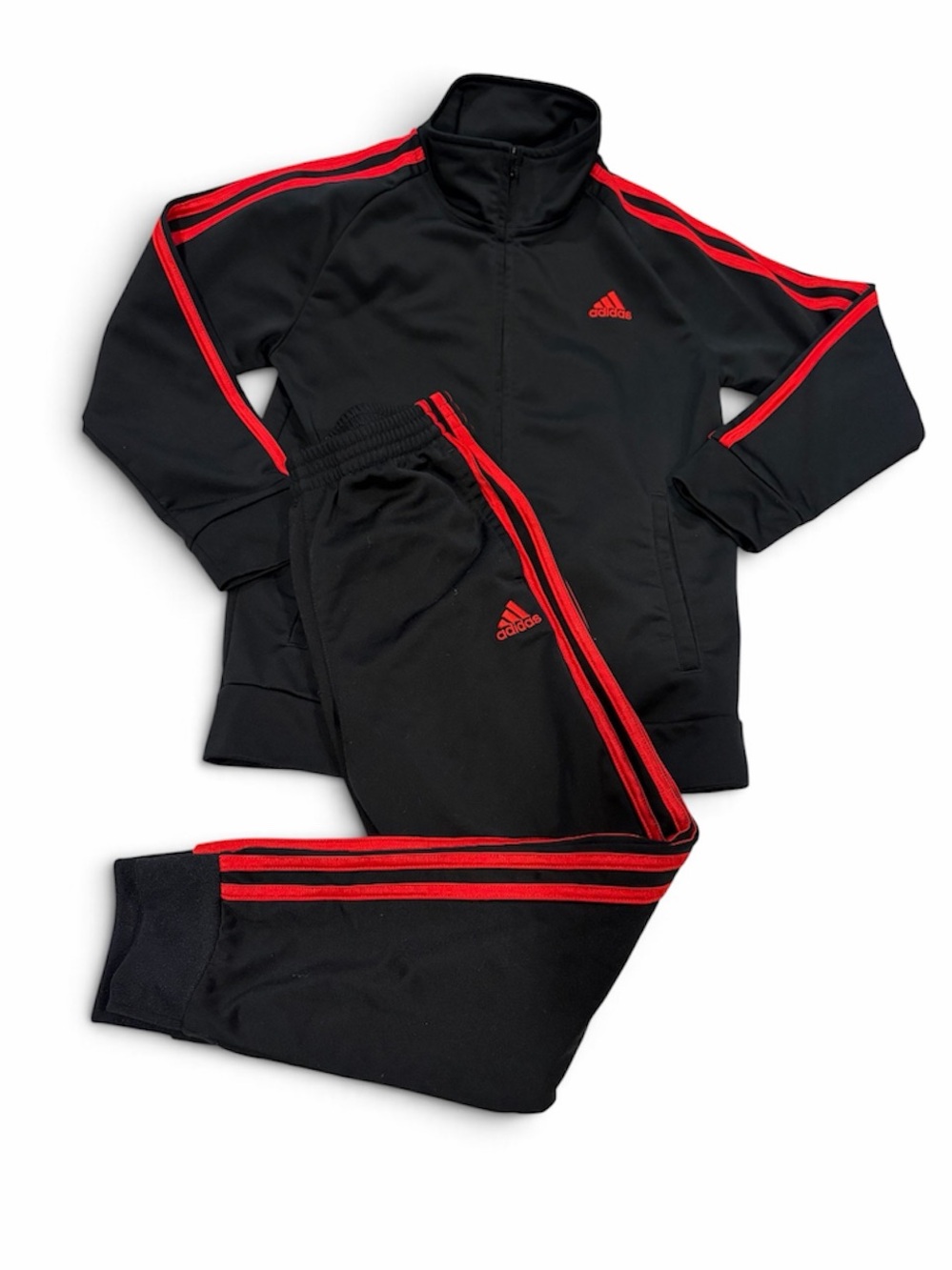 Adidas Boys Tracksuit – Size 7 – Black & Red
